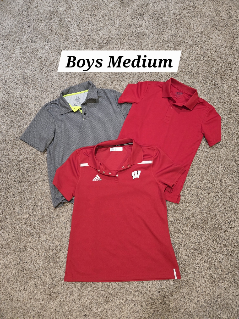 adidas Boys Medium Red Wisconsin Polo with Logo - Bundle
